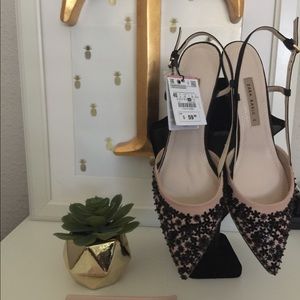Zara Beaded Shoe with Kitten Heel